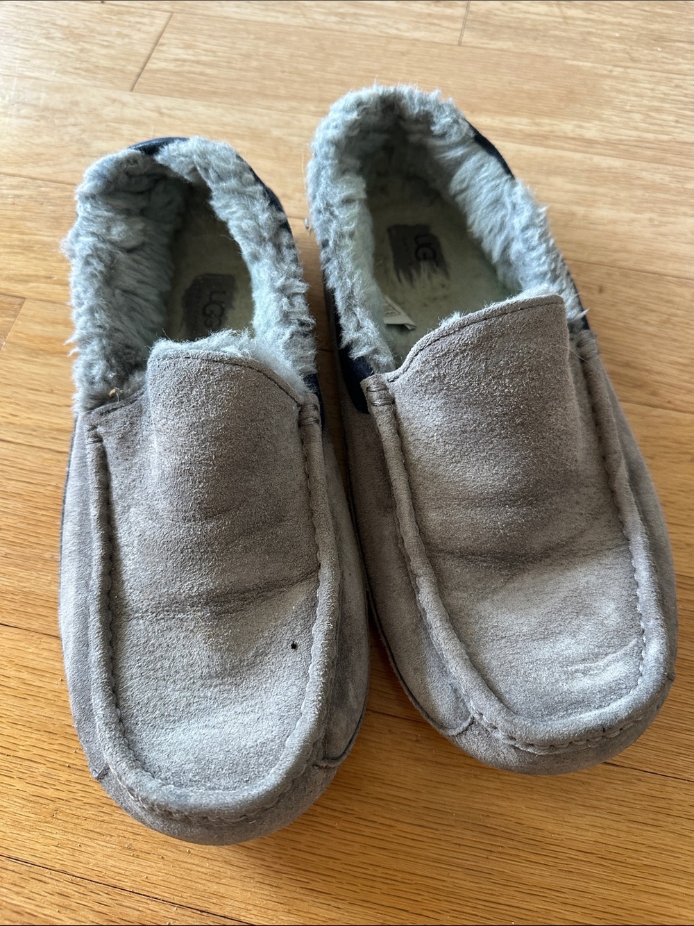 UGG Men’s Grey Suede Shearling Lined Slip-On Moccasins